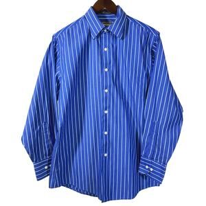 Van Heusen Fitted Blue & White Striped Long Sleeve Dress Shirt Men's Small